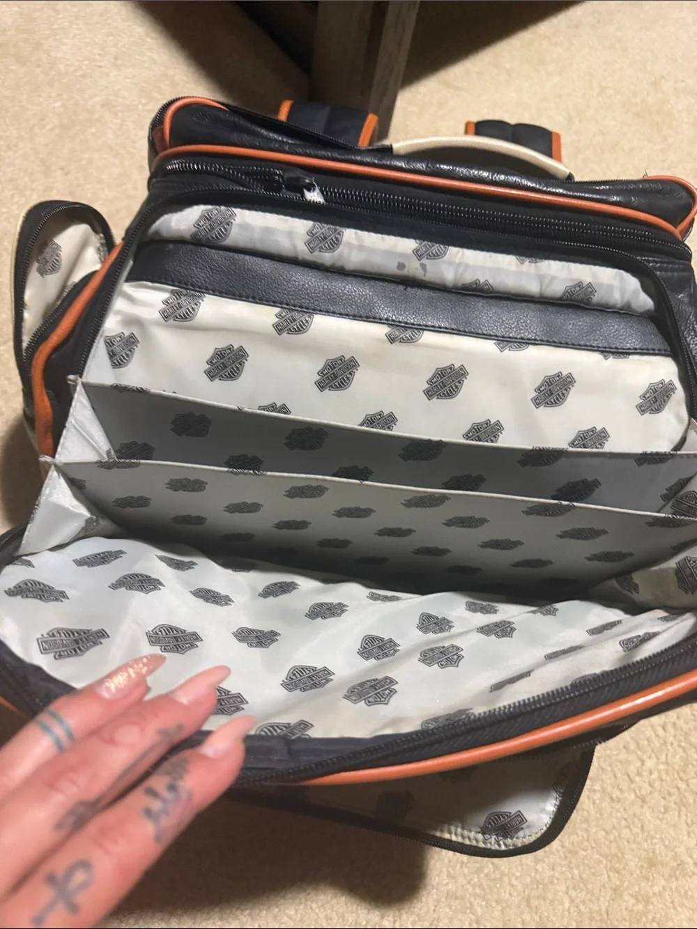 Harley-Davidson Black and Orange Leather Zip Backpack